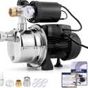 Hanchen 2-IN-1 Water Pressure Booster Pump System for Home with Pressure Tank Automatic, 1050 GPH Self-Priming Shallow Well Jet Pump 110V with Water Flow Switch Water Pressure Switch