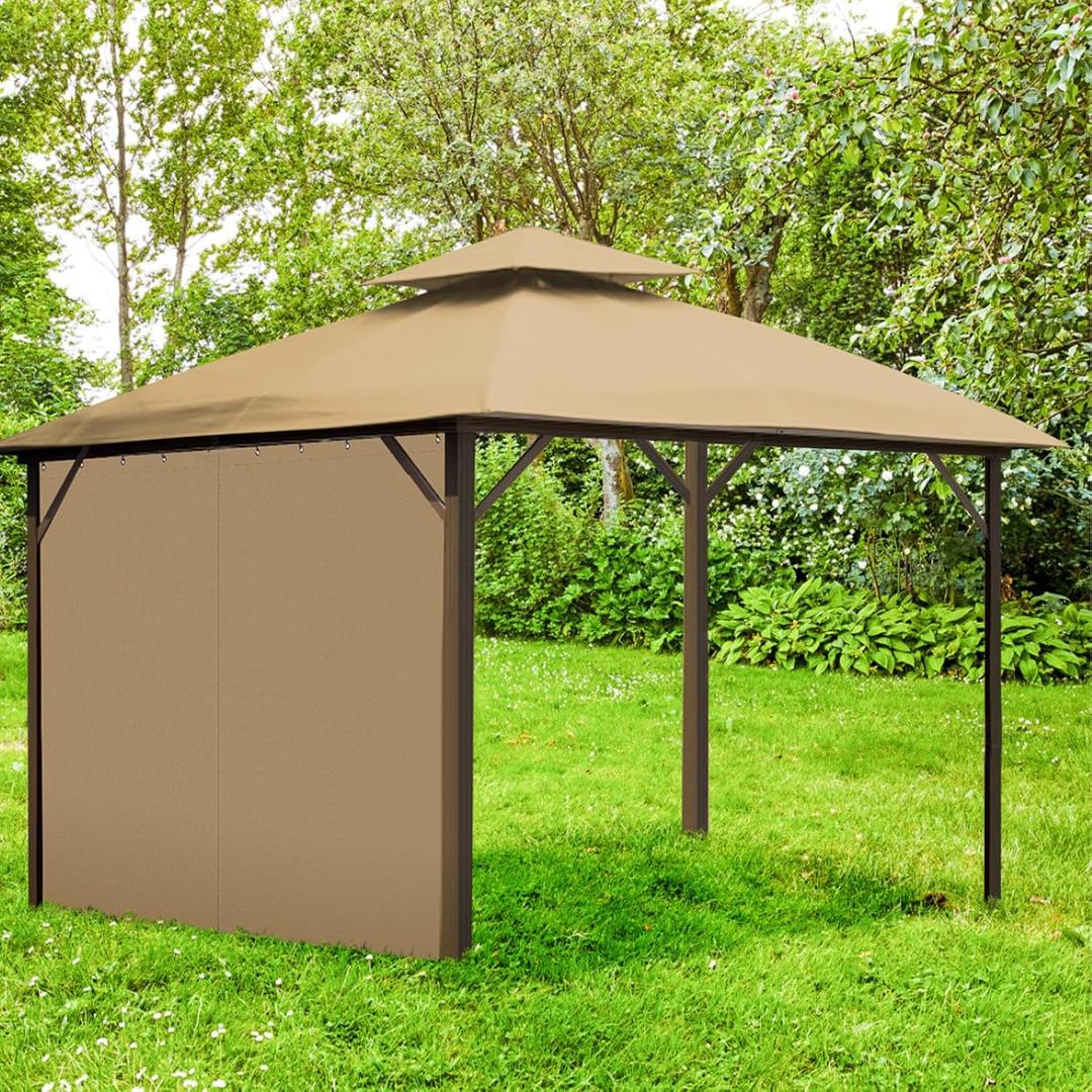 Gazebo Curtains, 10'Wx7'H Outdoor Curtains Outdoor Waterproof, 1-Panel Side Wall (Khaki)