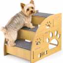 Wooden Dog Stairs, 3 Tier Stable Pet Steps with Non Slip Carpet Treads, 13.4 x 11.8 x 15.7 in Low Incline Indoor Pet Ramp for Sofa & Bed, Offering Reliable Support to Active Small Dogs and Senior Cats