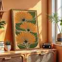Framed Boho Floral Canvas Wall Art, Vintage Flower Pictures Wall Decor, Abstract Botanical Paintings Prints Maximalist Home Decor for living Room Bedroom Office 16x24 inch