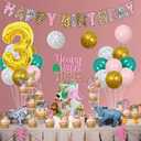Young Wild and Three Decorations, Safari 3rd Birthday Decorations for Girl, Backdrop Happy Birthday Banner Cupcake Cake Toppers Cheetah Number 3 Foil Balloon for Jungle 3 Year Old Birthday