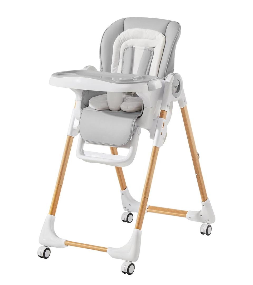 Mallify Convertible High Chairs for Babies and Toddlers, Height Adjustable Baby High Chair, High Chair with Removable Tray, Adjustable Backrest, Portable Baby Dinning Chair with Lockable Wheels (Light Gray)