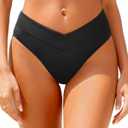 Daci Women V Cut Bikini Bottoms - Mid Waist Cheeky Swim Bottoms High Cut Bathing Suit Bottoms (Black, S)