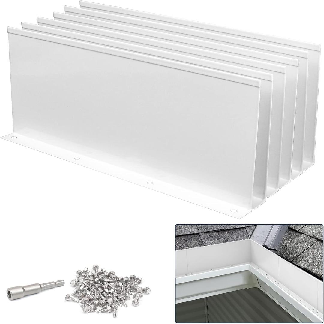 Gutter Valley Splash Guard,Aluminum Rain Diverter Roofing Gutter Splash Guards for Valley,Corner or Straight,10 Inch Each (6 Pcs White)