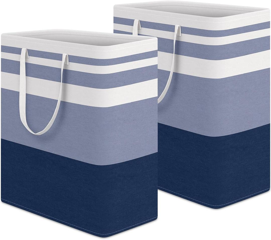 HomeHacks 2-Pack Large Laundry Basket, Waterproof, Freestanding Laundry Hamper, Collapsible Tall Clothes Hamper with Extended Handles for Clothes Toys in the Dorm and Family (Blue, 100L)