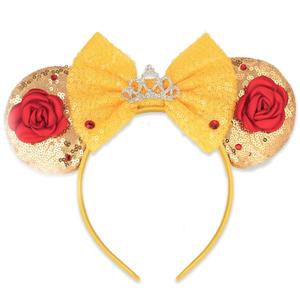 LYLIN Mouse Ears, Princess Mouse Ears Headband with Bow for Women & Girls, Princess Headband Hair Accessory for Birthday Halloween Christmas Parties Cosplay Accessories Party Decorations (Yellow Crown)