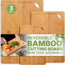 Wood Cutting Boards Set of 3 – Non-Toxic Bamboo Chopping Boards for Kitchen with Deep Juice Grooves – Durable, Eco-Friendly Wooden Serving Boards for Meat, Vegetables & Fruit