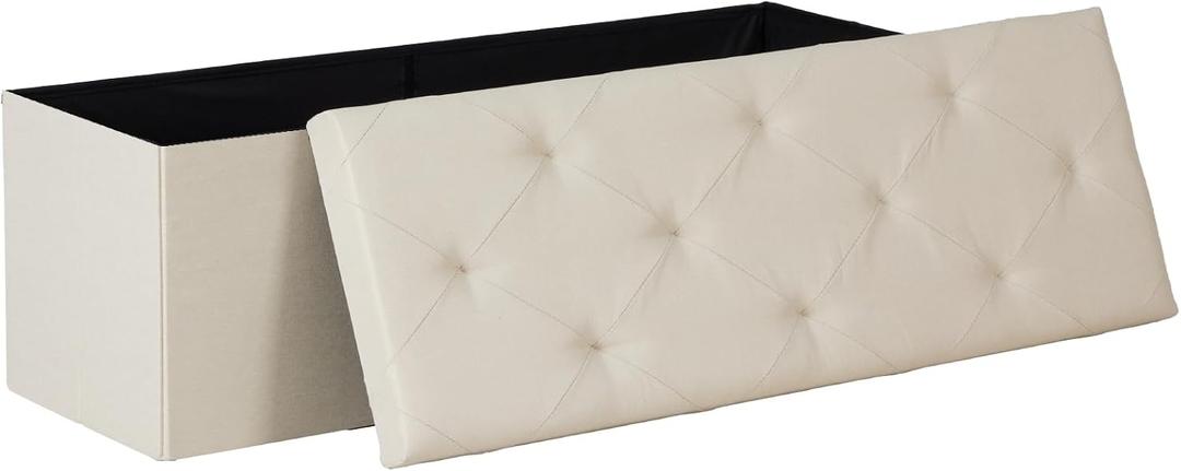 DUMOS 43 Inch Folding Storage Ottoman Bench, Large Hidden Storage Chest withThicker Foam Padded Seat, End of Bed Foot Rest Stool for Bedroom Living Room Entryway, Load 660 lbs, Beige