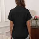 HOTOUCH Women Short Sleeve Button Down Shirts Business Work Fitted Collared Blouse Office Basic Summer Tops (Black, M)