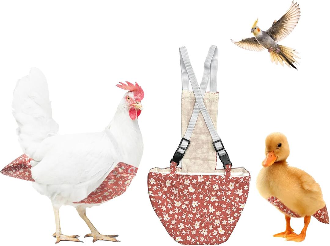 Chicken Diapers Duck Diaper Bird Diapers Diaperalls for Hens, Roosters, Ducks, Ducklings, Birds, Pigeons - Reusable, Adjustable by Uni Infinity (Pink Floral, Chicken Large, 1, Count)