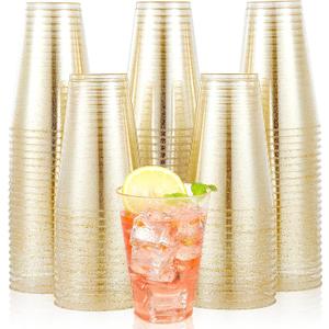 JOLLY CHEF 100 Pack 14 oz Gold Disposable Gold Glitter Plastic Cups Party Cups,Ideal for Halloween,Thanksgiving,Christmas