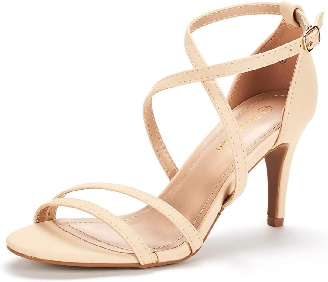 DREAM PAIRS Women's Fashion Stilettos Open Toe Pump Heel Sandals (Beige)