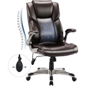 COLAMY High Back Executive Office Chair- Ergonomic Home Computer Desk Leather Chair with Padded Flip-up Arms, Adjustable Tilt Lock, Swivel Rolling Chair for Adult Working Study-Brown