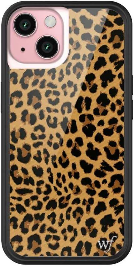Wildflower Cases - Meow, Compatible with Apple iPhone 15 | Leopard Animal Brown Black Spots Cute Trendy - Protective Black Bumper, 4ft Drop Test Certified, Women Owned Small Business