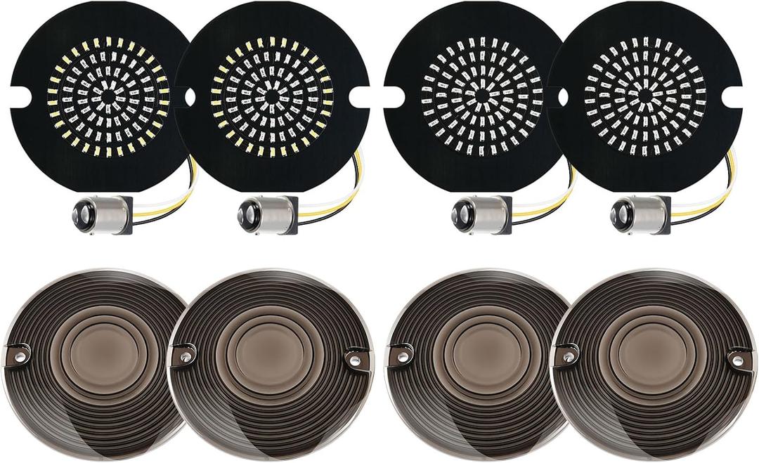 Benlari 3 1/4 inch LED Turn Signals, 81 LEDs Front Rear 1156 1157 Turn Signals Brake Light Kit with 4 Smoked Lens Cover Fit for Harley Davidson Touring Sportster Iron 883 Dyna Softail 1986-2024