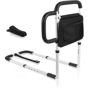 Bed Rails Grab Bar Bed Handrails for Elderly Adults Safety, Bed Cane for Seniors with Foam Handle and Storage Pocket, Adjustable Bedside Assist (13.1"W x 24.5"H)