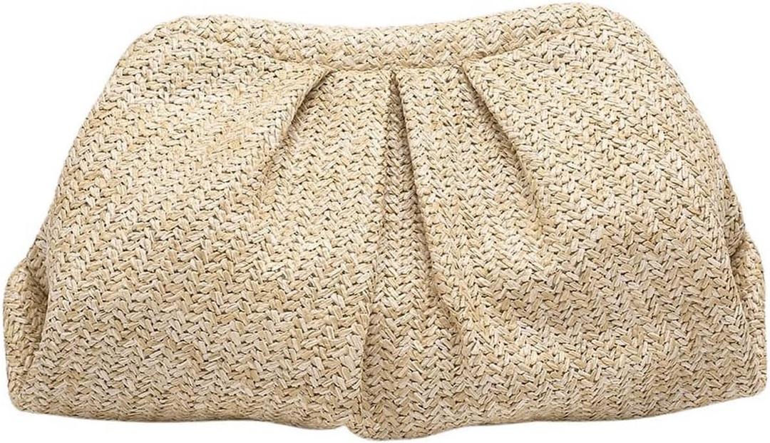 Verdusa Women's Straw Woven Clutch Handbags Ruched Cloud Purse (Apricot)