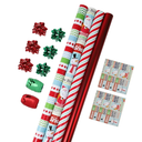 LaRibbons Christmas Wrapping Paper Set, Reindeer & Snowflake Design with Gift Bow & Ribbons & Tags, Perfect for Holiday, Party, Xmas Celebration,30 Inch X 10 Feet (4Rolls, 100 sq.ft.ttl.)