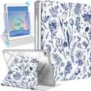 Kidcube for iPad 5th/6th Generation Case, for iPad Air 1st/2nd Gen, for iPad Pro 9.7 Inch Case Women Girls Cute Folio Cover with Pencil Holder Floral Flower Pretty Girly Rotating Stand Cases 2018/2017