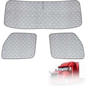 6 Layers Semi Truck Window Shades Custom Fit 2018-2025 Freightliner Cascadia, 3 Set Front Windshield and Side Windows Foldable Sun Protector Privacy Cover