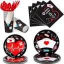 Yisong 168 Pcs Nurse Graduation Party Decorations, Doctor Medical Birthday Tableware Set 24 Guests Dinner Dessert Plates Cups Napkins for Doctors Day Nursing School Office Party Supplies(Black)