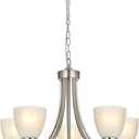 BONLICHT 5 Light Transitional Chandeliers Brushed Nickel Contemporary Dining Room Light Fixtures Ceiling Hanging Modern Pendant Lighting with Alabaster Glass Shade for Living Room Bedroom Foyer Hotel