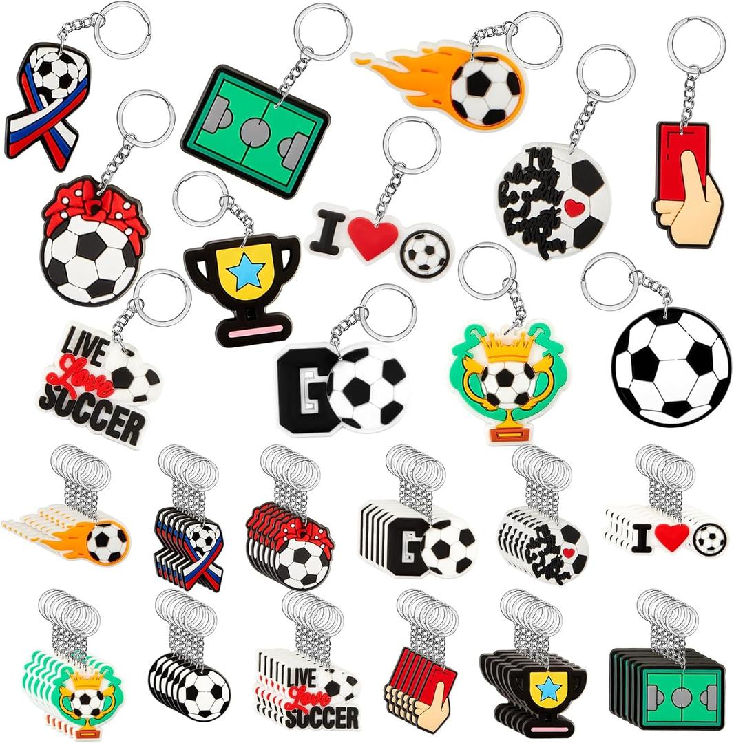 Batiyeer 72 Pack Soccer Keychains Bulk Party Favors Sports Valentines Gifts Ball Key Chains Funny Keyring for Women Men Birthday Supplies