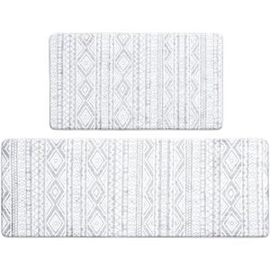 FRESHMINT Anti Fatigue Kitchen Mats for Floor 2 Piece Set, Waterproof & Non-Skid Boho Kitchen Rugs, Cushioned Kitchen Mat for Standing Washable Comfort Desk Kitchen Runners, 17x30+17x47 (Stone Gray)