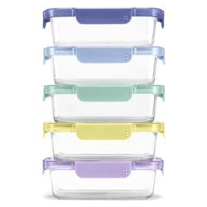 Ello Color Lock 3.4 Cup 10PC, 4 Pack Glass Meal Prep Sets Leak-Proof Glass Food Storage Containers with Airtight BPA-Free Plastic Lids, Dishwasher, Microwave, and Freezer Safe,Rain