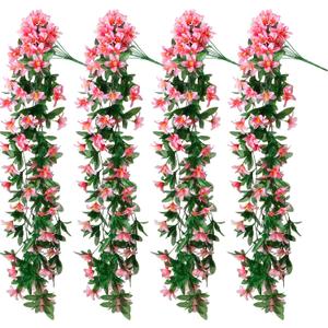 4 Pack Artificial Lily Hanging Flowers Plants,34in Artificial Hanging Flowers for Outdoor,Spring and Summer Decoration Faux Silk Lily Long Vines Realistic UV Resistant for Porch(Pink)