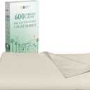 California Design Den Luxury King Size Flat Sheet Only - 100% Cotton, 600 Thread Count, Soft and Breathable Top Sheet, Sateen Weave, Hotel Quality, Featuring Foot Side Indicator - Creamy Beige