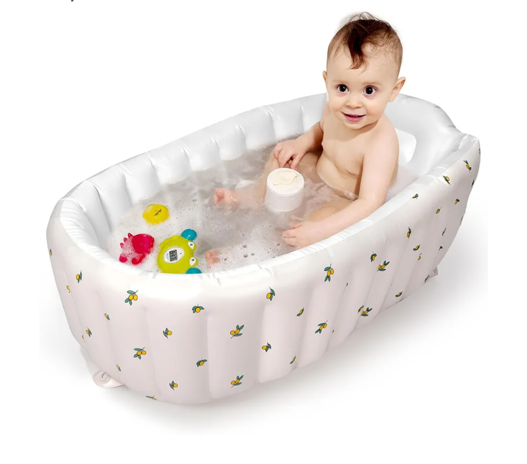 Mink Inflatable Baby Bathtub with Built-in Air Pump, Newborn to Toddler Bath Tub,Portable Travel Shower Basin with Back Support, Deflates and Folds Easily (Olive Bath)