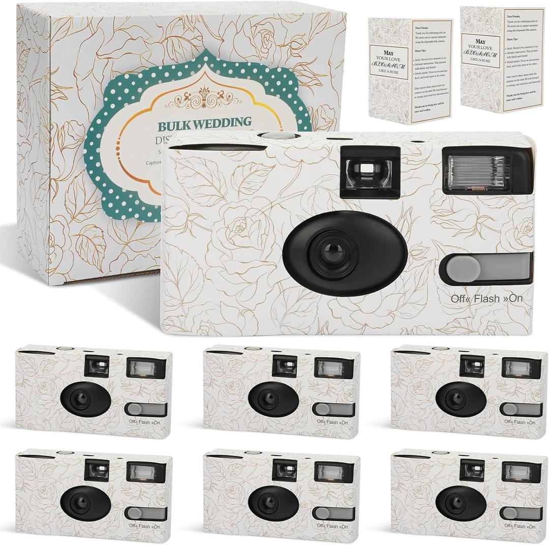 6 Pack Disposable Cameras Bulk for Wedding, Golden Rose Single-Use 35mm Film Disposable Camera with Flash, ISO 400 17 Exposures for Outdoor Travel Gathering Anniversary Birthday Party Supply