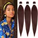 ADIASAI Braiding Hair Pre Stretched 24 Inch 3 Packs, Dark Brown Pre stretched Braiding Hair for Professional Braiding Hair Extensions, Hot Water Setting Yaki Texture Synthetic Hair(33#)