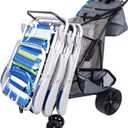 Ultimate Buggy Beach Cart with Big Wheels for Sand, Wide Wheel Wagon with Insulated Cooler Bag, Body Board and Umbrella Holder, 100 lbs Capacity