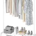 MOYIPIN Metal Clothing Rack, Single Rod Portable Garment Rack for Hanging clothes, Cloths Rack for Bedroom, Balcony 43.31inch, White