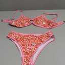 Fanuerg Women's Triangle Bikini Sets O Ring Linked Two Piece Swimsuits Floral Printed Cheeky Bathing Suit S