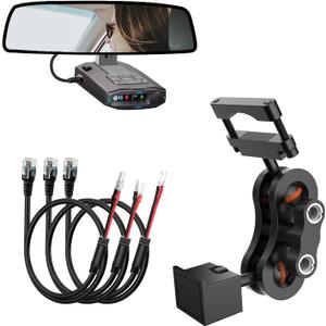 Radar Detector Mount,Rearview Mirror Rod Radar Mounting Bracket+Rearview Mirror Hard Wire Power Cord kit16,with Inline Fuse (for Radar Base with EZ Magnet Connection)
