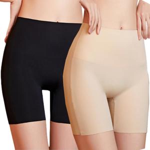 JTJFIT Cooling Shorts for Women Under Dresses Seamless Boyshorts Prevent Chafing Thigh Society Underwear Shapewear Panties (Black+Beige, XXL),Size  XX-Large