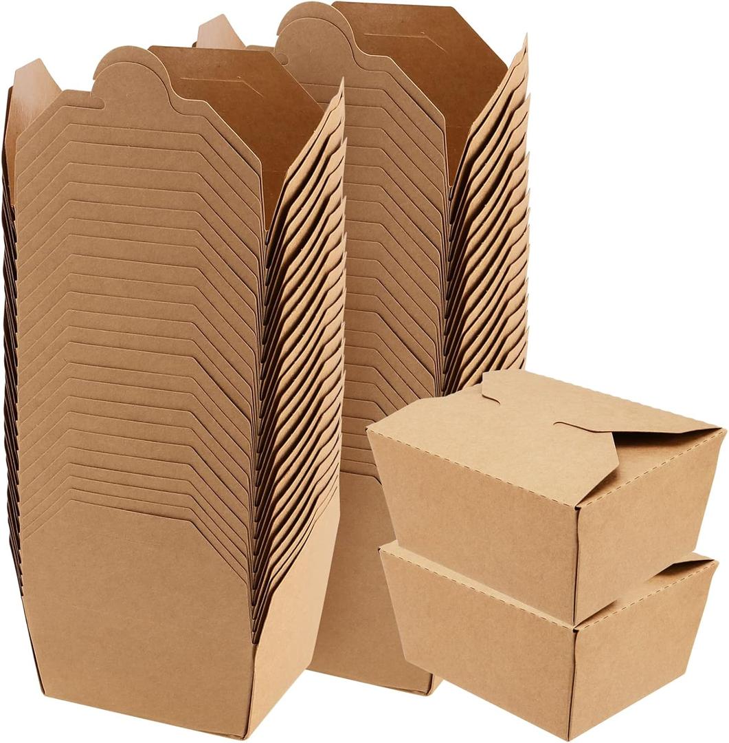 PINGEUI 60 Pack Kraft Food Containers, 30 oz Kraft Paper Brown Take Out Lunch Meal Food Packaging Boxes Leak and Grease Resistant to Go Containers for Catering Restaurant Picnic Party