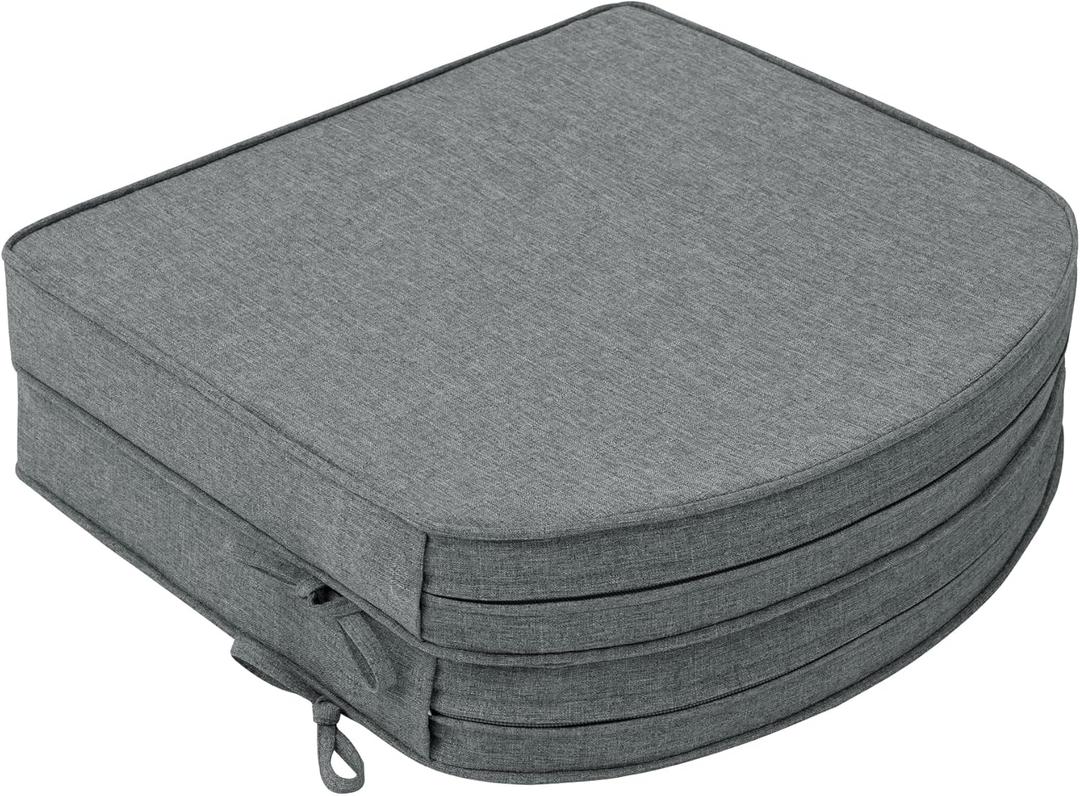 Outdoor Chair Cushions, Fade-Resistant & Water-Resistant, D Shaped Patio Furniture Seat Chair Pads Replacement with Ties, Non-Slip Bottom, Removable Cover, Set of 2, 17 x 16 Inch, Dark Grey