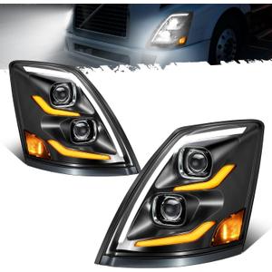 Partsam LED Headlights Assembly Compatible with VNL VN 2004-2017, DOT Approved with Start Animation High/Low Beam Sequential Turn Signal DRL Marker Lights, IP67 6500K
