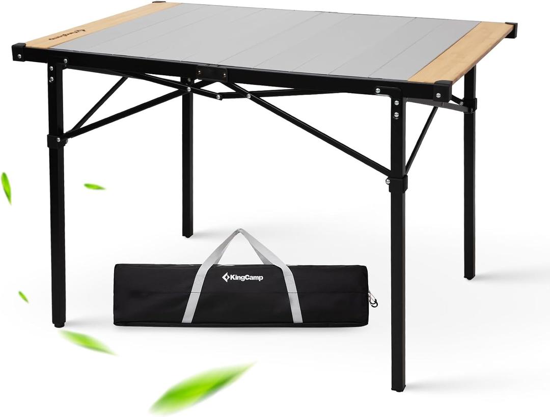 KingCamp Folding Camping Table, Aluminum Roll-Up Camp Table, Large Foldable Table for 4-6 Person, Outdoor Portable Tables with Carry Bag, 176 LBS Heavy Duty Load (Bamboo: 40.16“x27.5”，4-6 People)