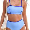 Herseas Women's 2 Pieces Colorblock Bikini Sets Square Neck Swimsuit Adjustable Spaghetti Straps Bathing Suit (Large)