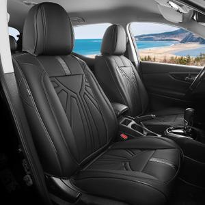 FREESOO Leather Car Seat Covers Full Set Universal Fit for Most Cars Sedans Trucks SUVs with Waterproof Leatherette in Automotive Seat Cover Black