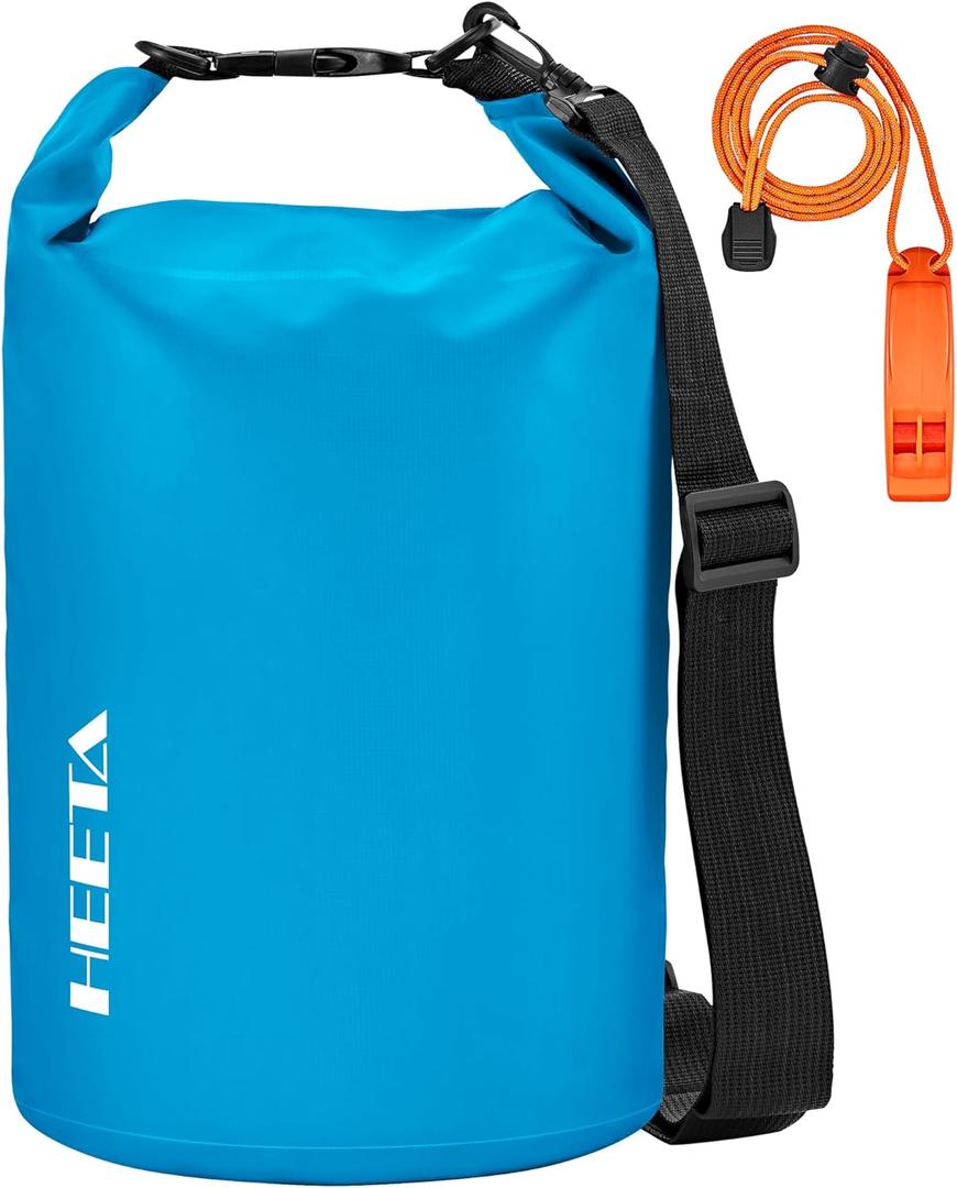 HEETA Waterproof Dry Bag for Women Men, Roll Top Lightweight Dry Storage Bag Backpack with Emergency Whistle for Travel, Kayaking, Boating, Camping, Beach, Cruise Ship Essentials (Blue, 10L)
