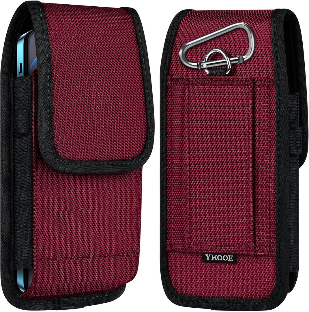ykooe Cell Phone Pouch Nylon Belt Holster Case Compatible with iPhone 17 16 15 14 13 12 11 & Pro Models, Samsung Galaxy S20 S21 S22 S23 S24 S25, RedL