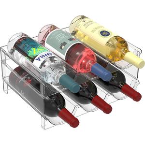 2 Tier Plastic Stackable Wine Rack for Refrigerator, Large Capacity Water Bottle Organizer for Cabinet Free-Standing Water Bottle Storage Rack for Fridge, Countertop, Pantry, Freezer