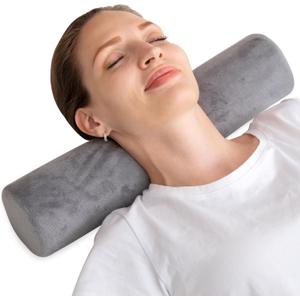 Neck Roll Pillow, Memory Foam Neck Roll Pillow for Sleeping, Small Cervical Round Cylinder Bolster Pillow for Support and Pain Relief, 17.7x4 Inches (Light Grey)