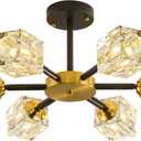 Yunnix Ceiling Light Fixture 6 Lights Crystal Chandeliers Black and Gold Light Modern Chandelier for Bedroom Kitchen Hallway Bathroom Entryway Dining Room